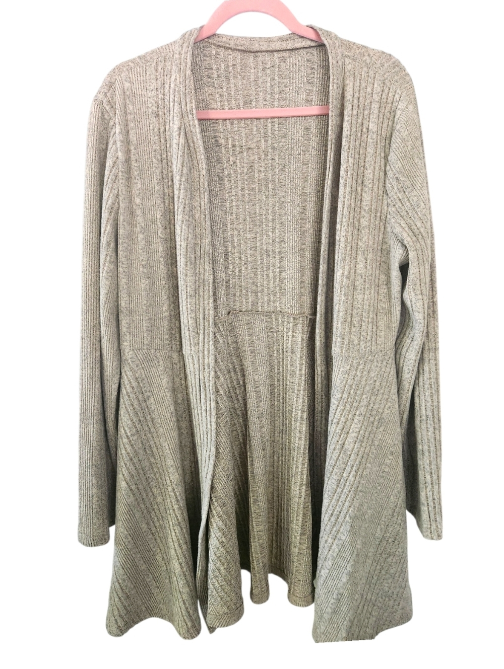 NEW No Brand Soft Gray/Beige Ribbed Open Front Flared Hem Cardigan NWOT Size XXL
